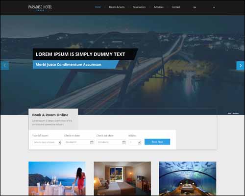 Paradise Hotel a Flat Responsive Free HTML5 Website Template 20+ Best Free Responsive HTML5 / CSS3 Templates