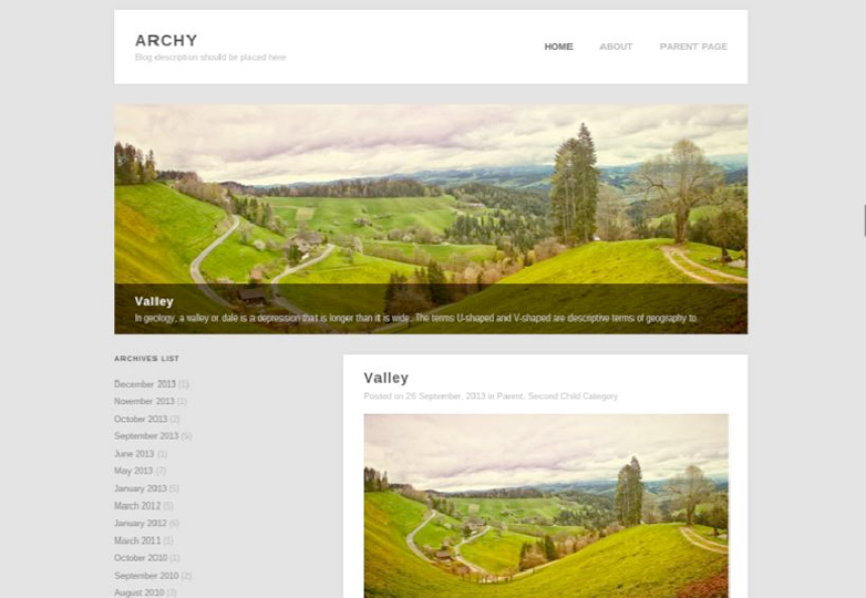 archy Free WordPress themes for March 2014
